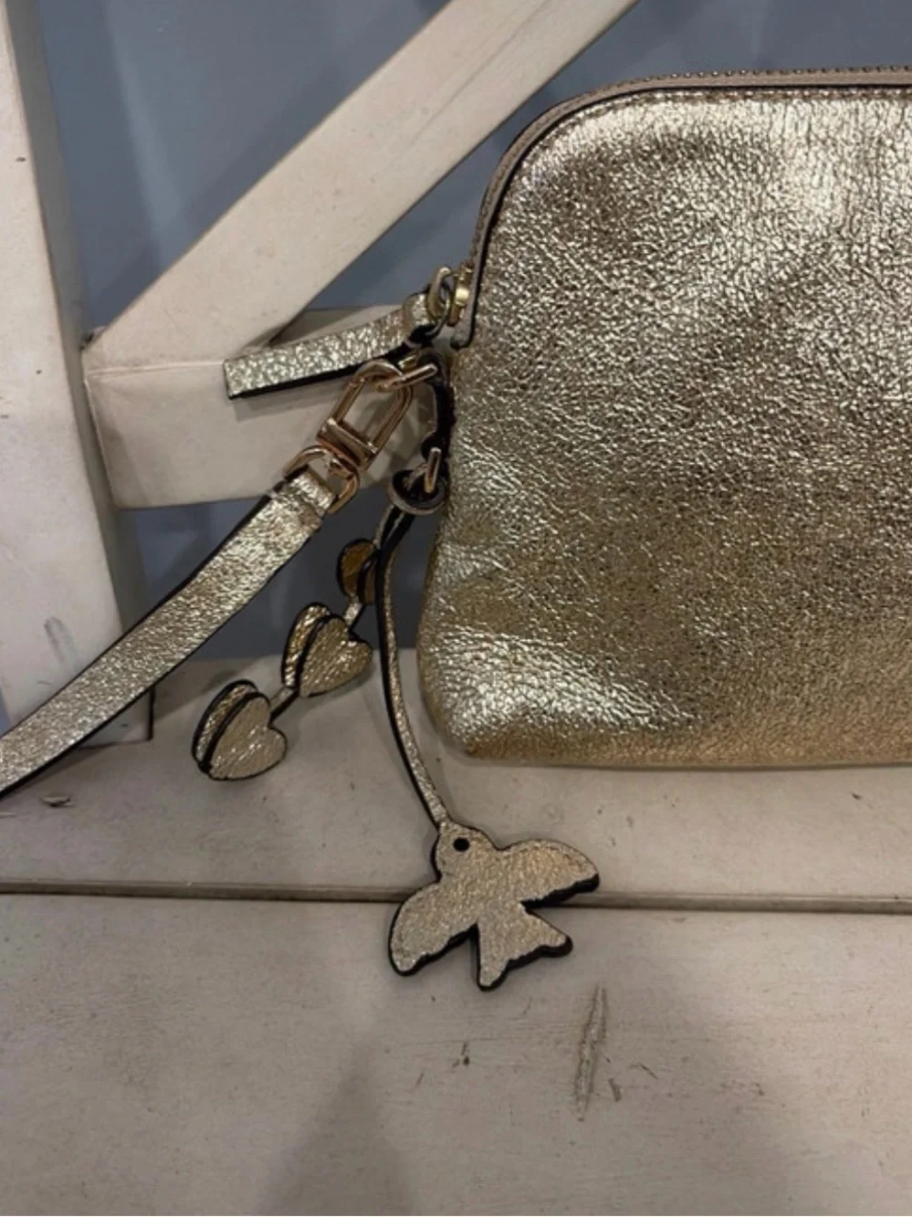 Tory Burch Metallic Gold Crossbody with Dove and Heart charms